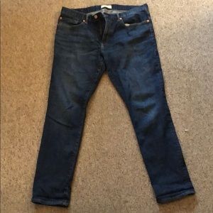 Denim dark wash jeans.